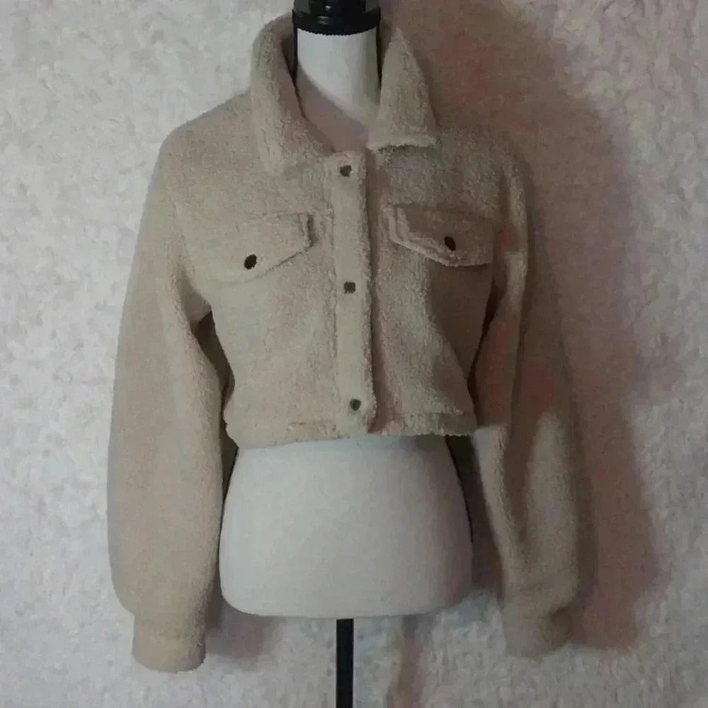 Crop Fleece Jacket Snap Front Size Small/Medium